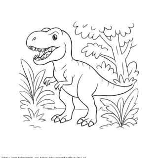 Kolorowanka Tyranozaur Rex w dżungli