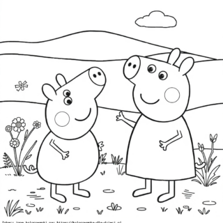 Kolorowanka Świnka Peppa I George na łące