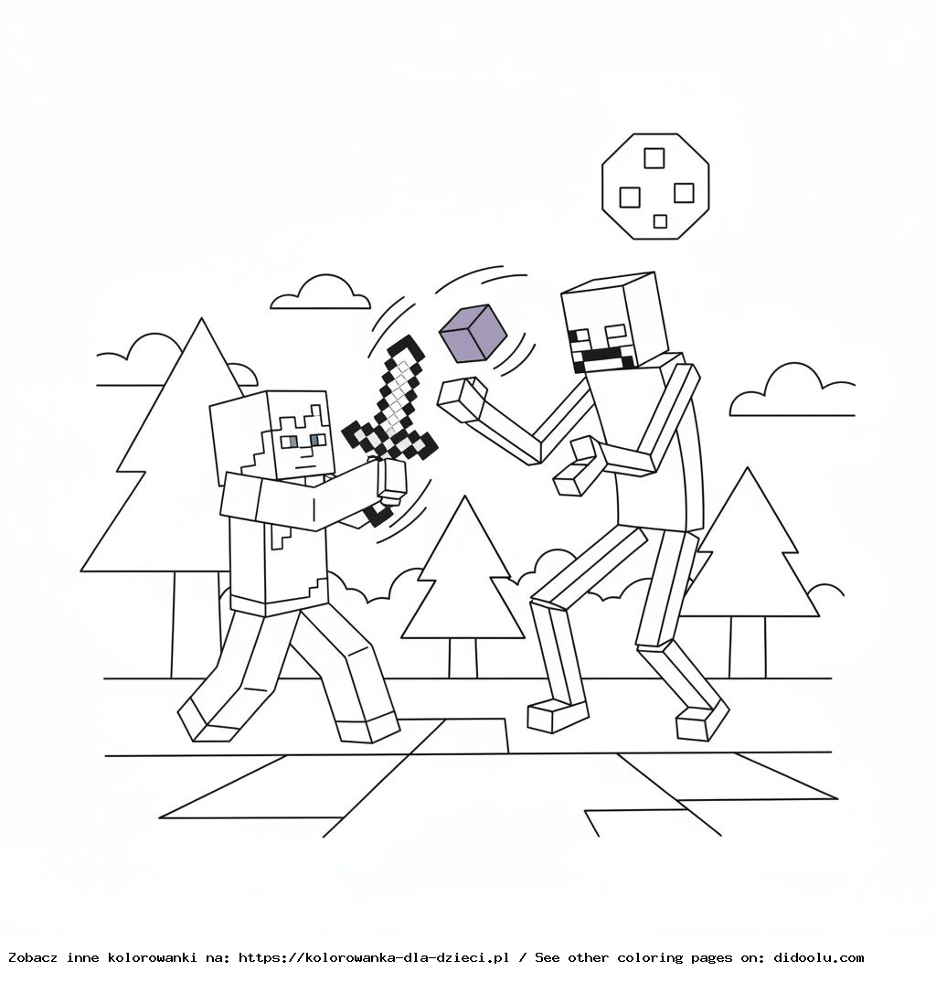 Kolorowanka: Minecraft – Alex walczy z Endermanem