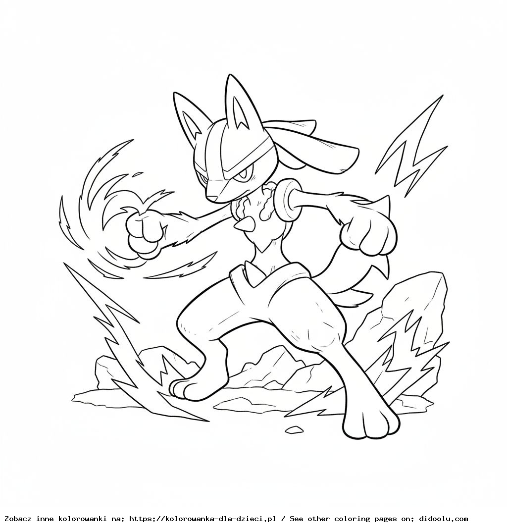 Kolorowanka: POKEMONY – Lucario w pozycji bojowej