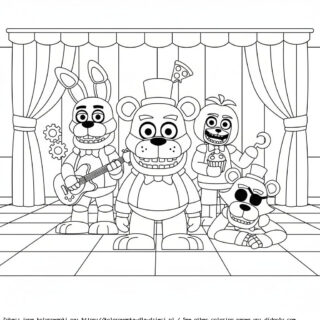 Kolorowanka Animatroniki Fnaf na scenie