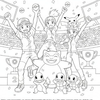 Kolorowanka: POKEMONY – Trenerzy świętują zwycięstwo