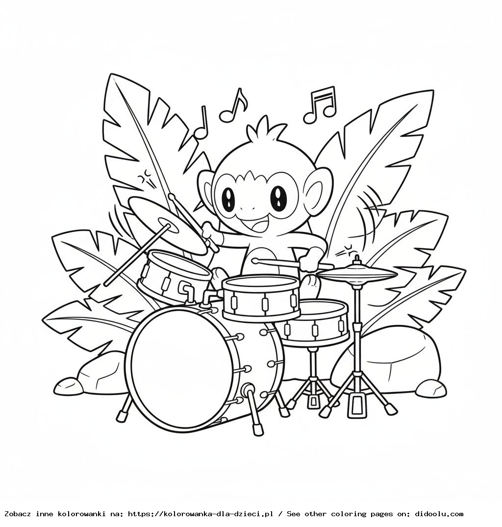 Kolorowanka: POKEMONY – Grookey gra na kijach