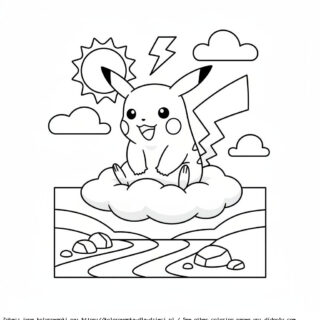 Kolorowanka Pikachu na chmurce