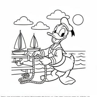 Kolorowanka Kaczor Donald marynarz w porcie