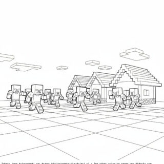 Kolorowanka: Minecraft – Zombi przychodzą do wioski