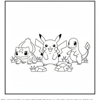 Kolorowanka Pikachu, Bulbasaur I Charmander