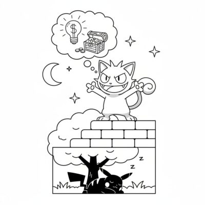 Kolorowanka: POKEMONY – Meowth planuje psoty