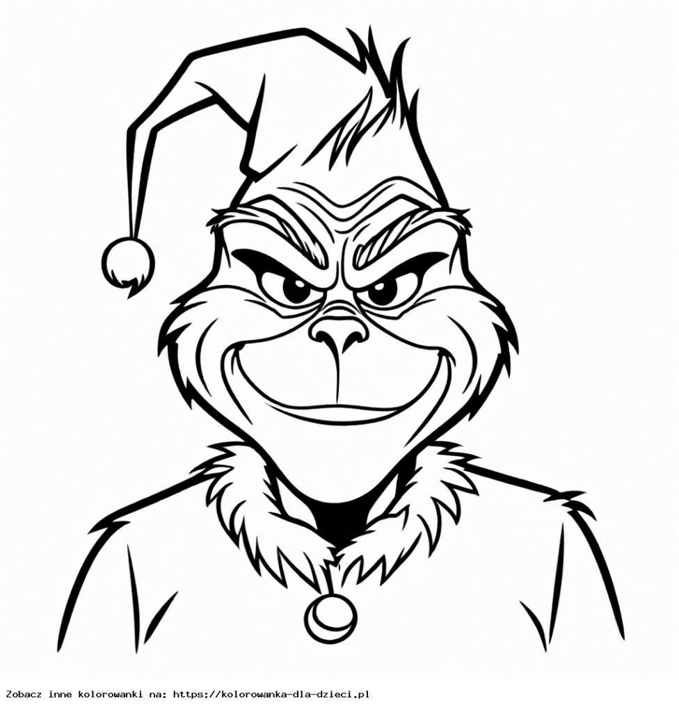 Kolorowanka Grinch w czapce mikołaja