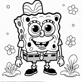 Kolorowanka Spongebob Kanciastoporty uśmiechnięty w kapeluszu