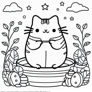 Kolorowanka Pusheen w donicy