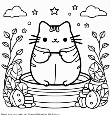Kolorowanka Pusheen w donicy
