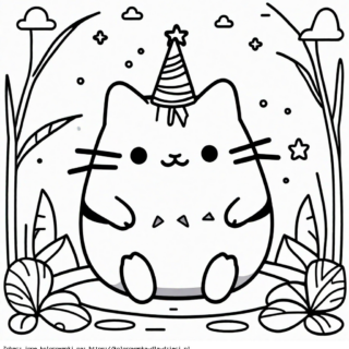 Kolorowanka Pusheen w czapeczce urodzinowej