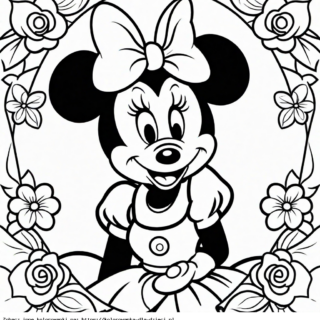 Kolorowanka Myszka Minnie w wianku kwiatów
