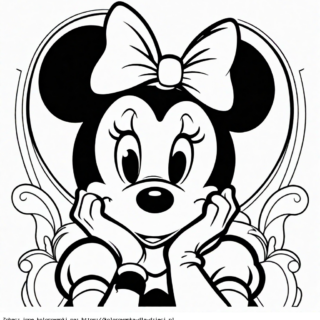 Kolorowanka Myszka Minnie podparta na dłoniach