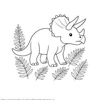 Kolorowanka Triceratops wśród paproci