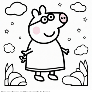 Kolorowanka Świnka Peppa wśród chmurek