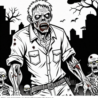 Kolorowanka Zombie na tle miasta