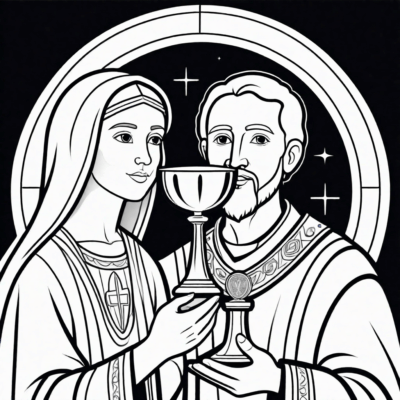 Kolorowanka z hostią i kielichem eucharystycznym