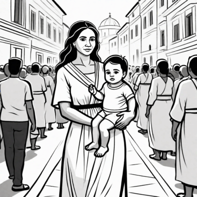 Matka z dzieckiem uczestnicząca w procesji