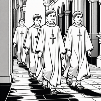 Ministranci idący w procesji Bożego Ciała