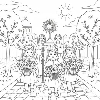 Boże Ciało – dzieci niosą koszyczki z kwiatami