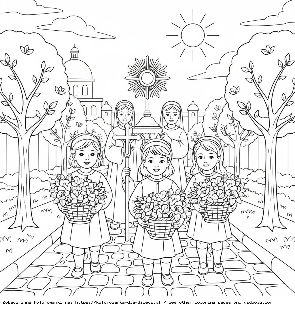 Boże Ciało – dzieci niosą koszyczki z kwiatami