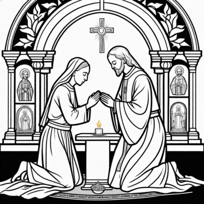 Wierni klęczący przed Najświętszym Sakramentem