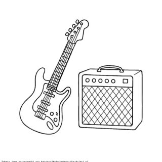 Kolorowanka Instrumenty Muzyczne gitary i wzmacniacz