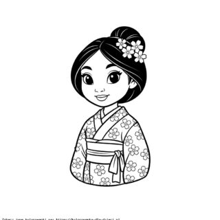 Kolorowanka Mulan portret w kimonie