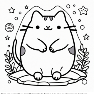 Kolorowanka Kot Pusheen wśród gwiazdek