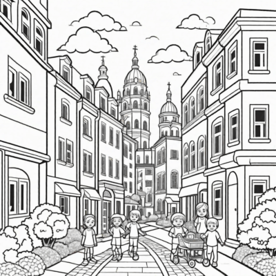 miasto dzieci kolorowanka