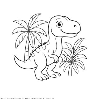 Kolorowanka Dinozaur wśród palm