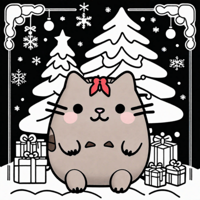 pusheen kolorowanka świąteczna