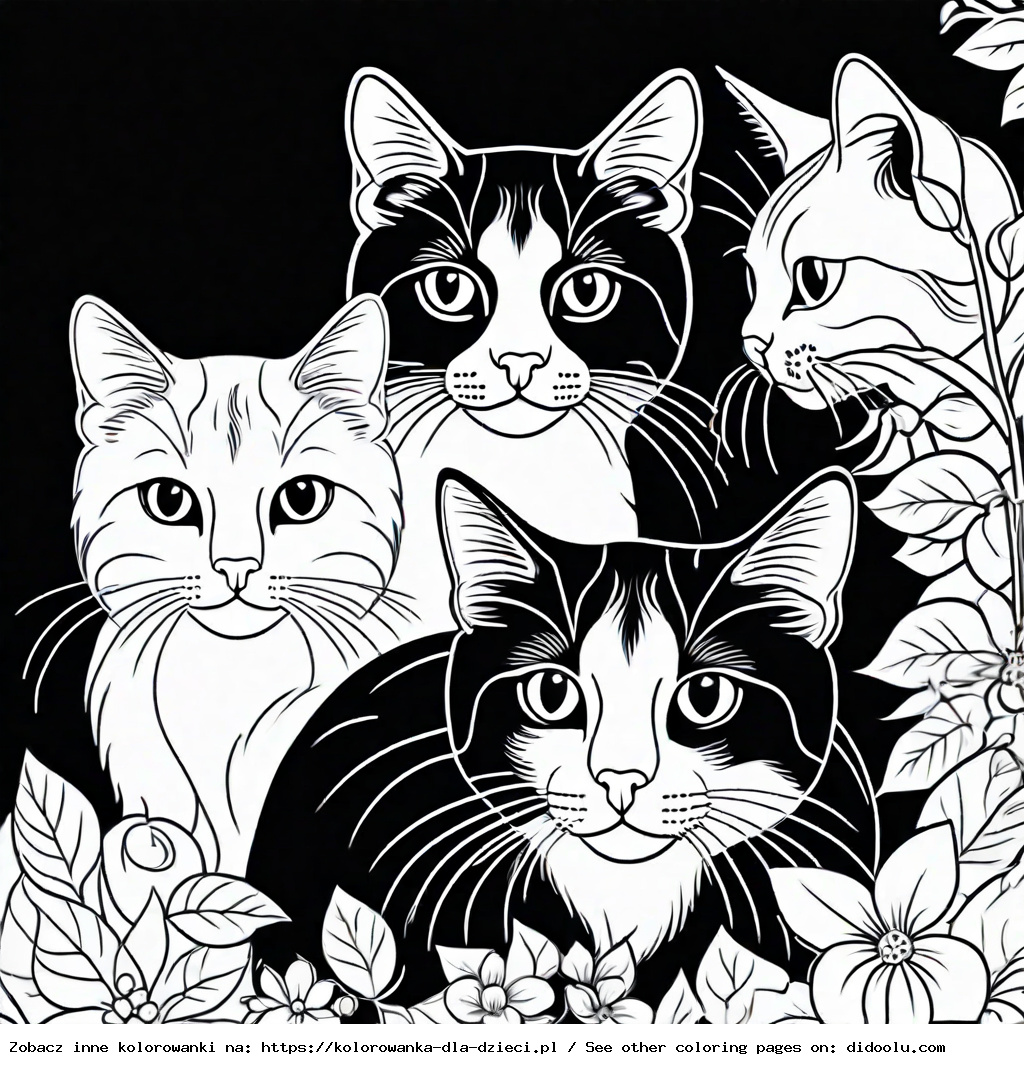 trudne kolorowanki koty do druku