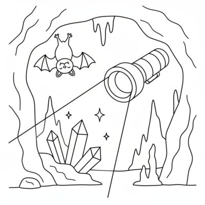 Latarka w ciemnej grocie – kolorowanka dla dzieci