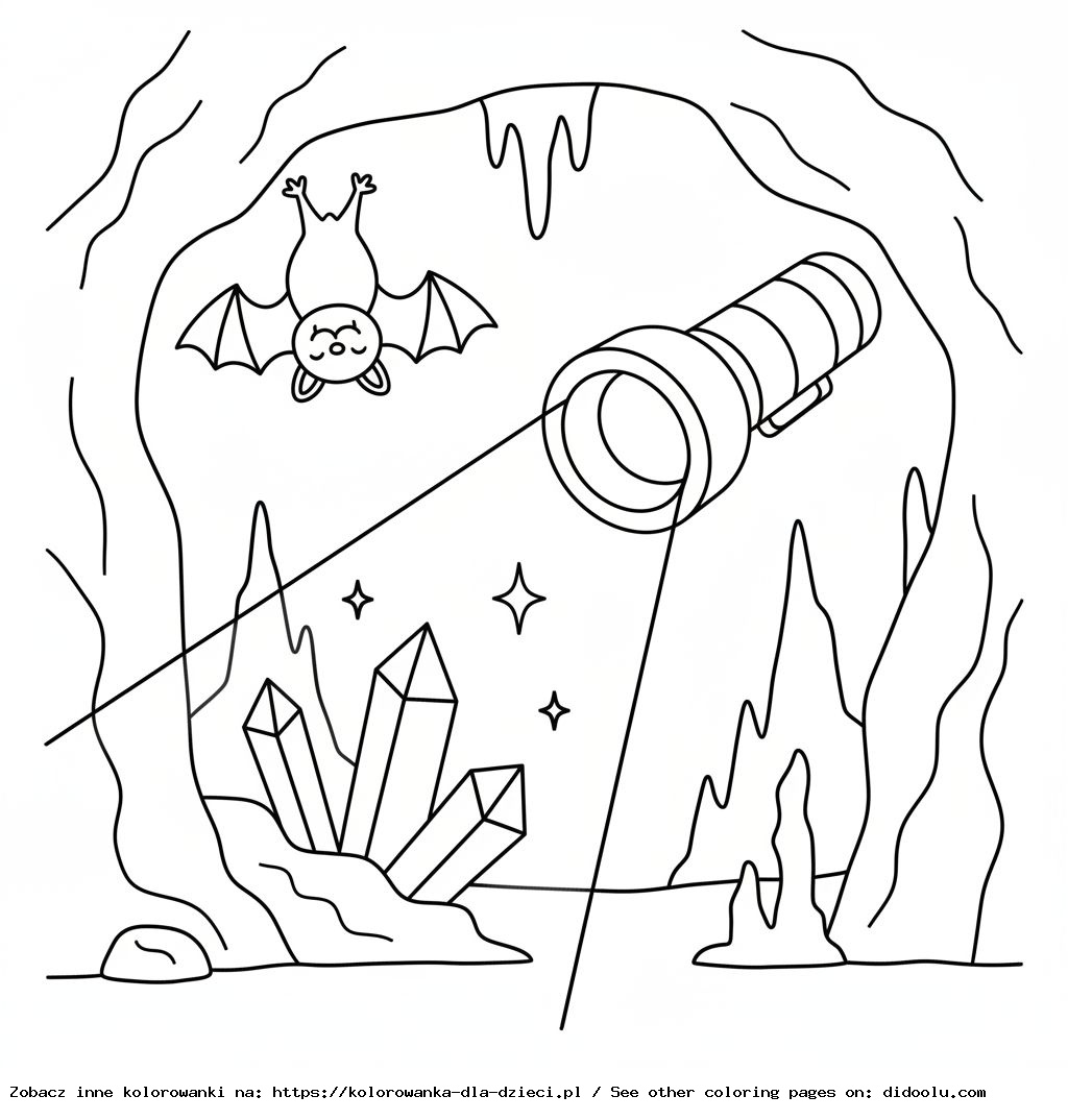Latarka w ciemnej grocie – kolorowanka dla dzieci