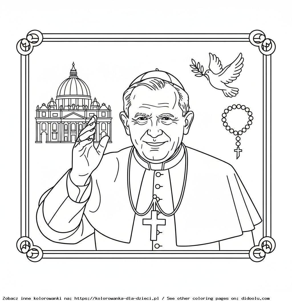 Kolorowanka dla dzieci: Święty Jan Paweł II